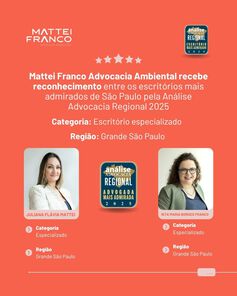 Mattei Franco Advocacia Ambiental recebe reconhecimento entre os escritórios mais admirados de São Paulo pela Análise Advocacia Regional 2025